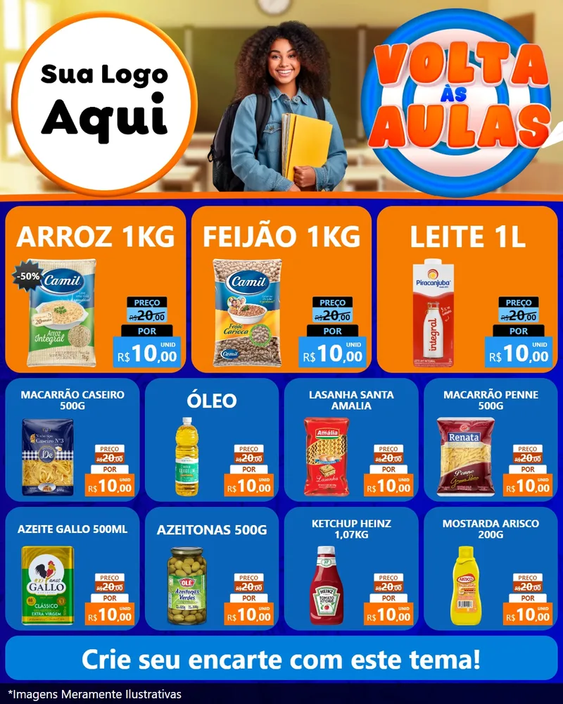 Modelo de Rede Social para Feed Instagram com o tema Volta Às Aulas para Supermercado