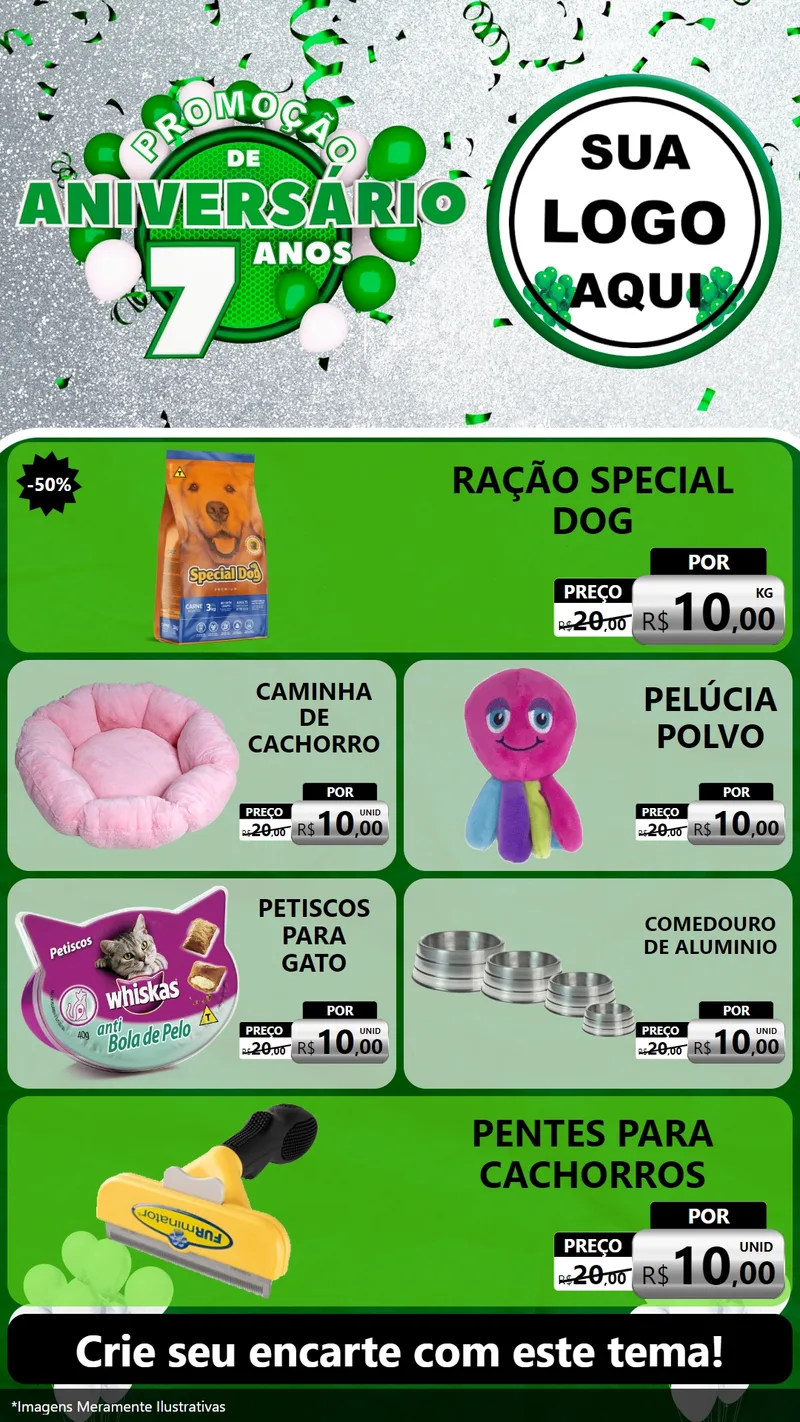 Modelo de TV para TV Vertical com o tema Promoção de Aniversário - 7 Anos para Pet Shop