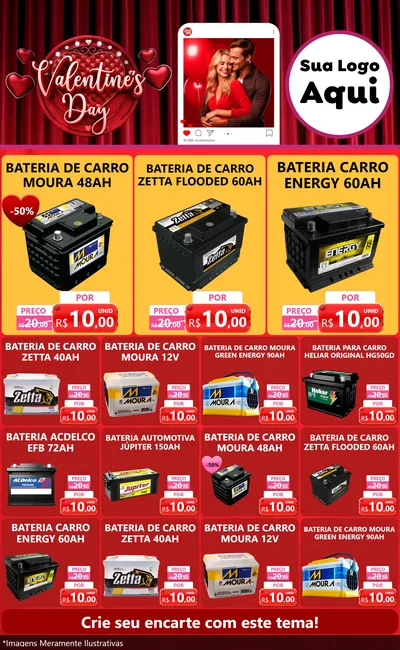 Modelo de Encarte para Encarte Grande com o tema Valentine's Day para Baterias Elétricas