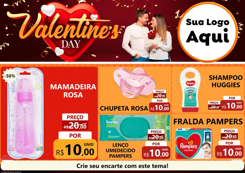 Modelo de Encarte para Encarte A4 Horizontal com o tema Valentine's Day para Bebês