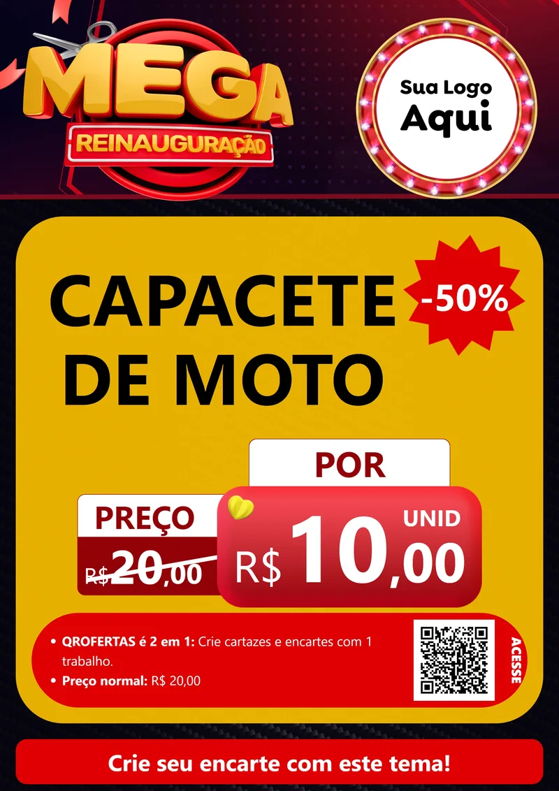 Modelo de Cartaz para Cartaz A4 Vertical com o tema Mega Reinauguração para Moto peças
