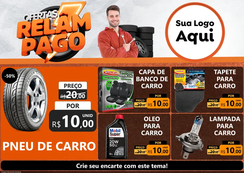 Modelo de Encarte para Encarte A4 Horizontal com o tema Ofertas Relâmpago - Moto / Auto para Auto peças