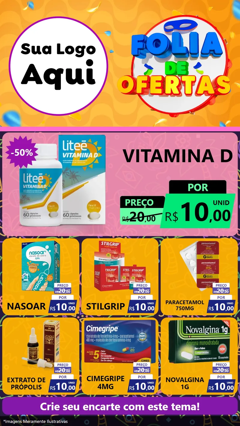 Modelo de Rede Social para Stories com o tema Folia de Ofertas para Farmácia