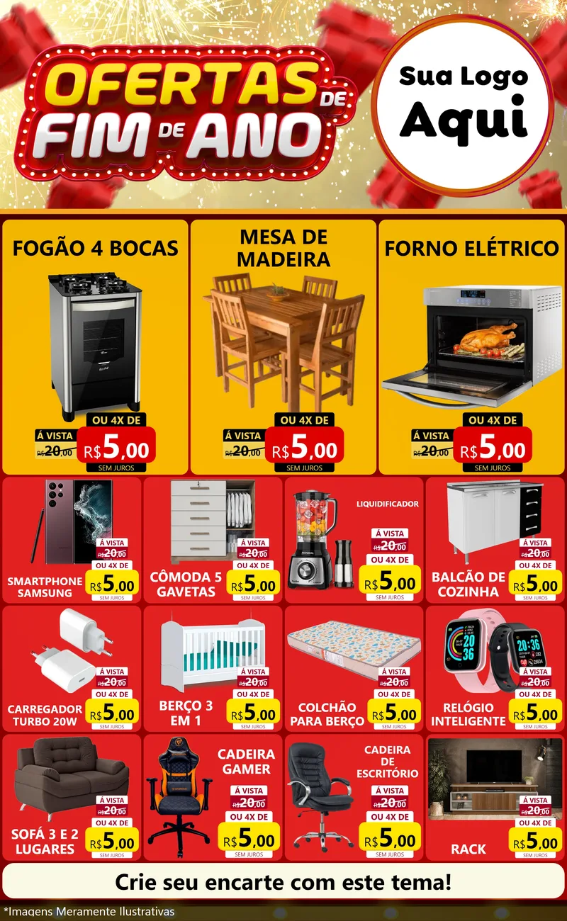 Modelo de Encarte para Encarte Grande com o tema Ofertas de Fim de Ano para Móveis e Eletro