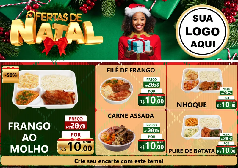 Modelo de Encarte para Encarte A4 Horizontal com o tema Ofertas de Natal para Restaurante