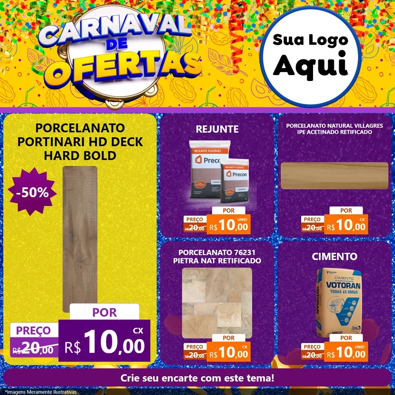 Modelo de Rede Social para Feed Facebook com o tema Carnaval de Ofertas para Pisos e revestimentos