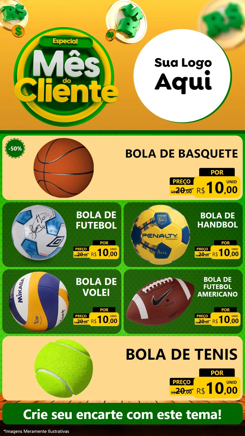Modelo de TV para TV Vertical com o tema Especial Mês do Cliente para Artigos Esportivos