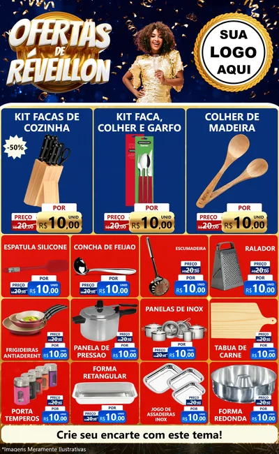 Modelo de Encarte para Encarte Grande com o tema Ofertas de Réveillon para Utilidades Domésticas
