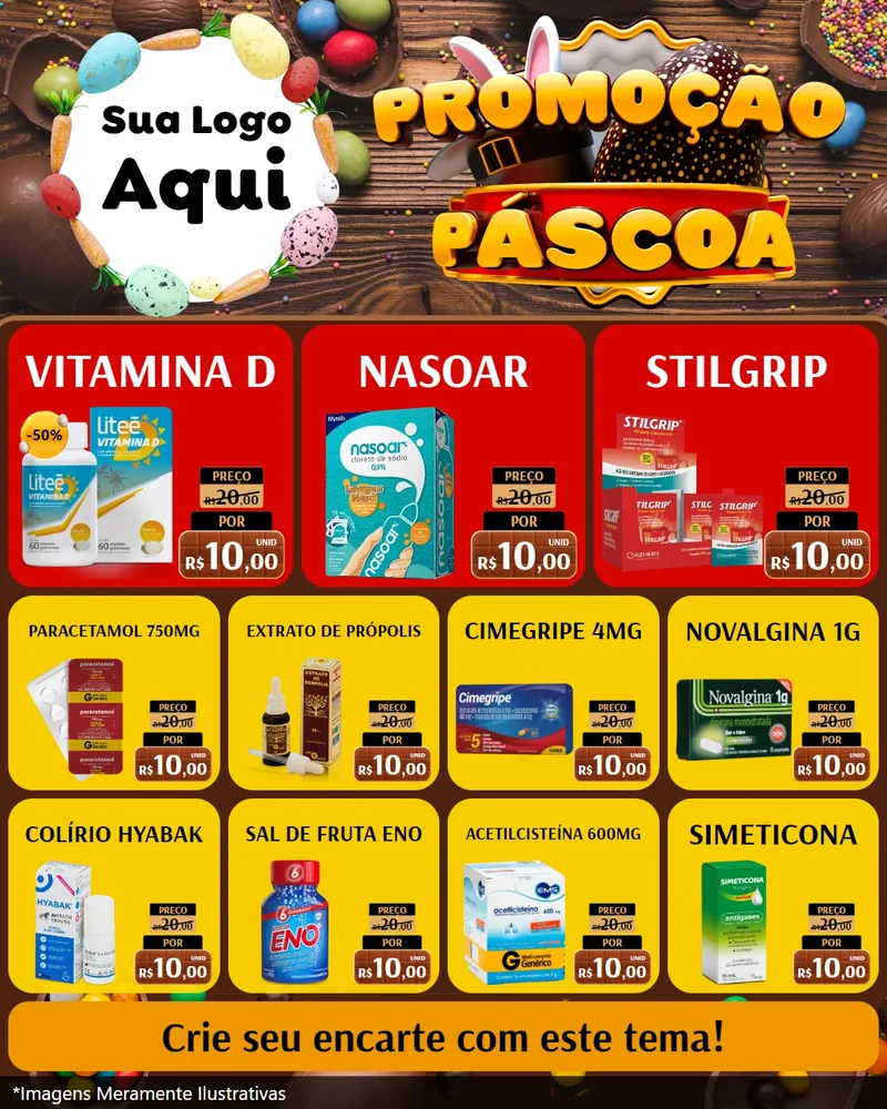 Modelo de Rede Social para Feed Instagram com o tema Promoção Páscoa para Farmácia
