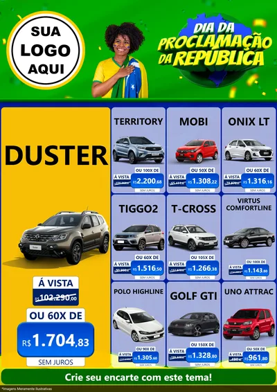 Modelo de Encarte para Encarte A4 Vertical com o tema Dia Da Proclamação Da República para Concessionaria de Carros