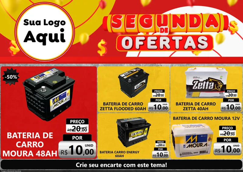 Modelo de Encarte para Encarte A4 Horizontal com o tema Segunda de Ofertas para Baterias Elétricas