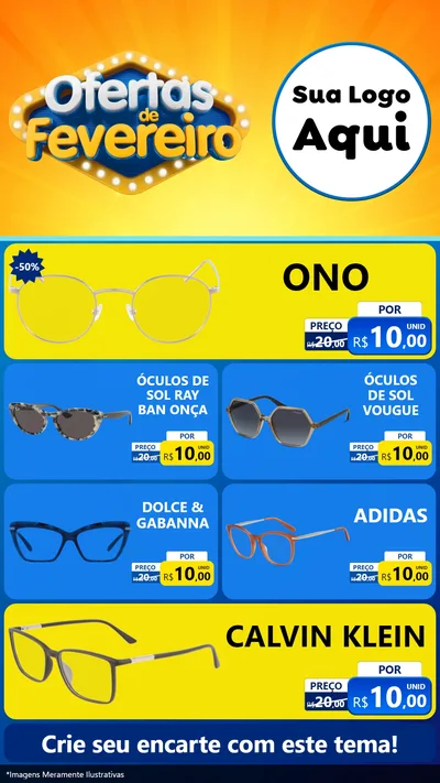Modelo de TV para TV Vertical com o tema Ofertas de Fevereiro para Óticas
