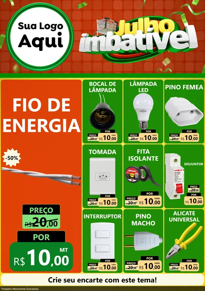 Modelo de Encarte para Encarte A4 Vertical com o tema Julho Imbatível para Materiais Elétricos
