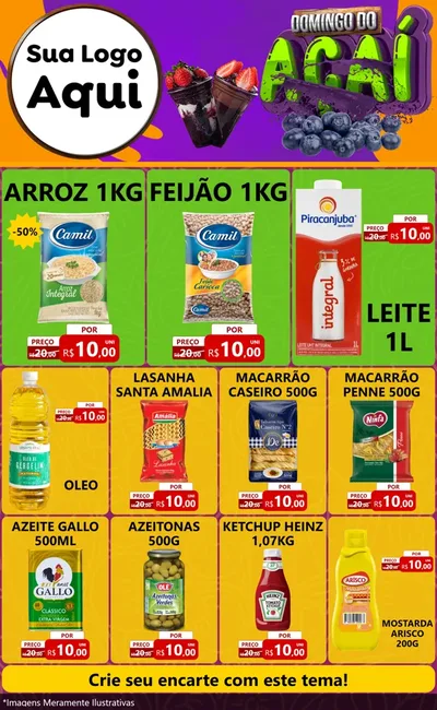 Modelo de Encarte para Encarte Grande com o tema Domingo do Açaí para Supermercado