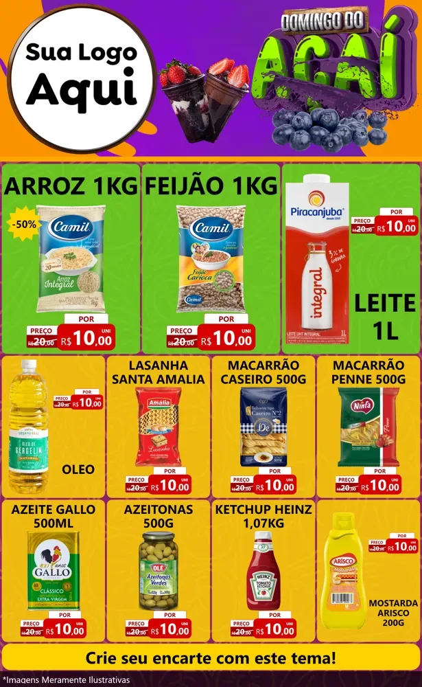 Modelo de Encarte para Encarte Grande com o tema Domingo do Açaí para Supermercado