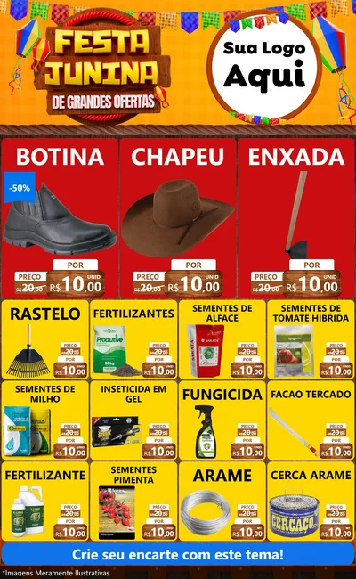 Modelo de Encarte para Encarte Grande com o tema Festa Junina de Grandes Ofertas para Agropecuária