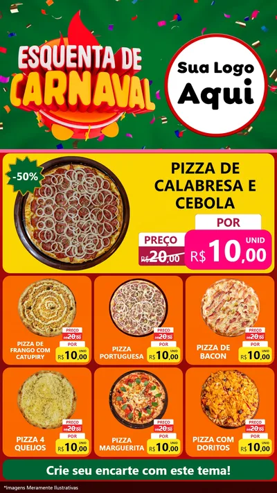 Modelo de Rede Social para Stories com o tema Esquenta de Carnaval para Pizzaria