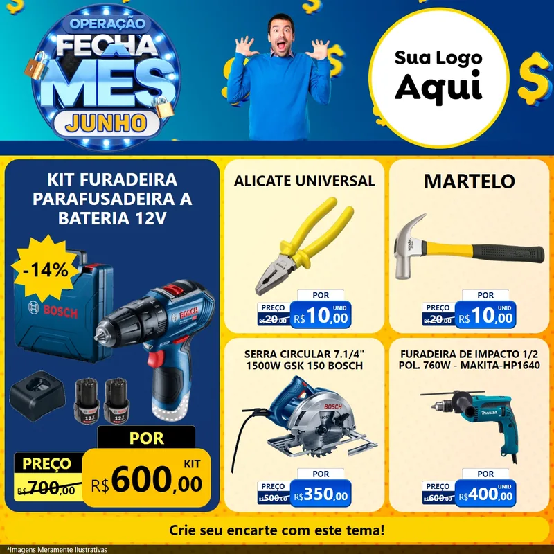 Modelo de Rede Social para Feed Facebook com o tema Operação Fecha Mês, Junho para Maquinas e Ferramentas