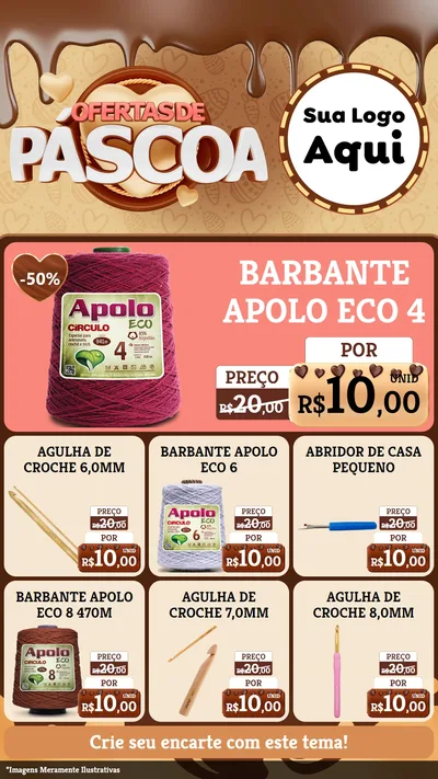 Modelo de Rede Social para Stories com o tema Ofertas de Páscoa para Armarinho e Aviamentos