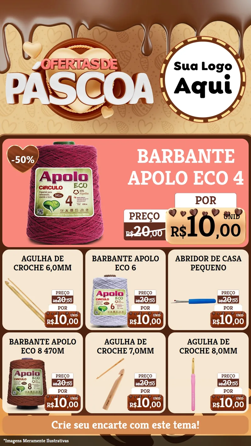 Modelo de Rede Social para Stories com o tema Ofertas de Páscoa para Armarinho e Aviamentos