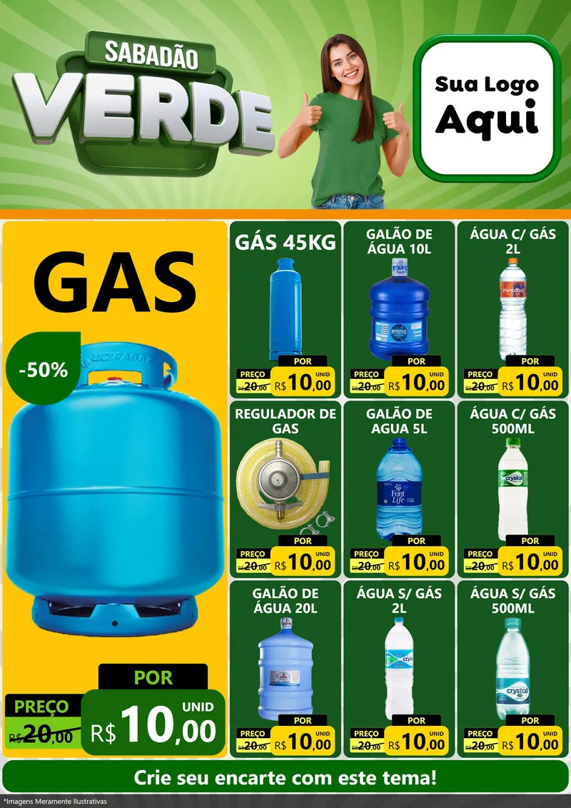 Modelo de Encarte para Encarte A4 Vertical com o tema Sabadão Verde para Água e gás