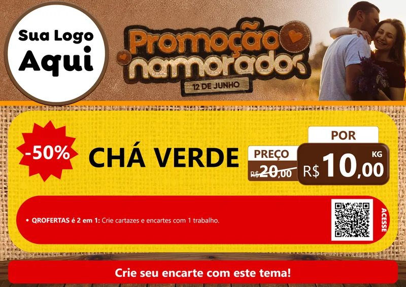 Modelo de Cartaz para Cartaz A4 Horizontal com o tema Promoção Namorados para Produtos Naturais