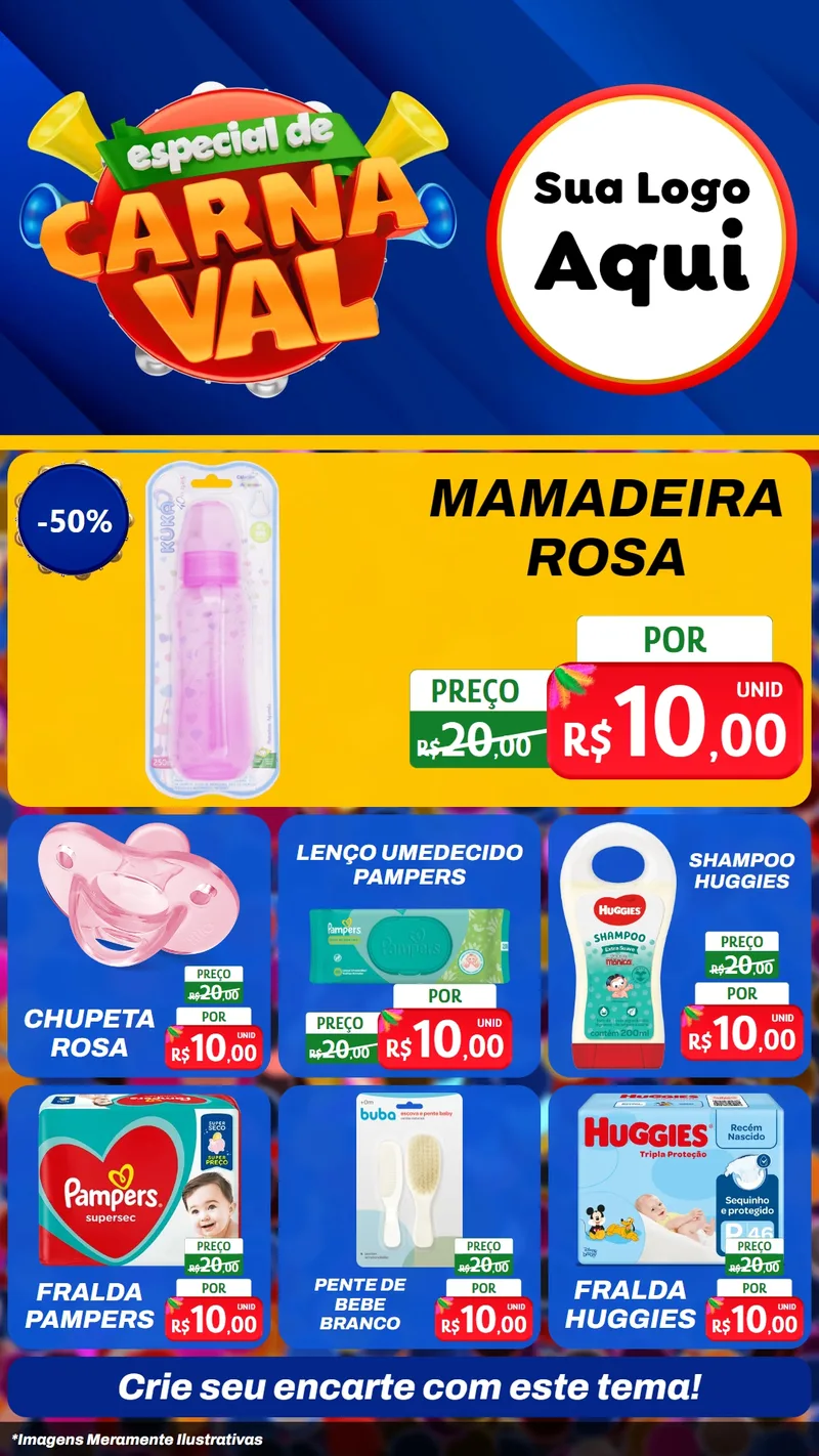 Modelo de Rede Social para Stories com o tema Especial de Carnaval para Bebês