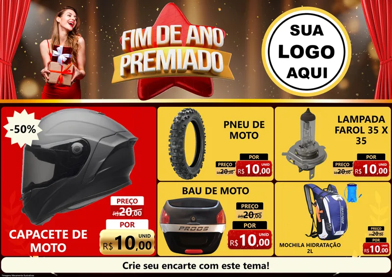 Modelo de Encarte para Encarte A4 Horizontal com o tema Fim de Ano Premiado para Moto peças