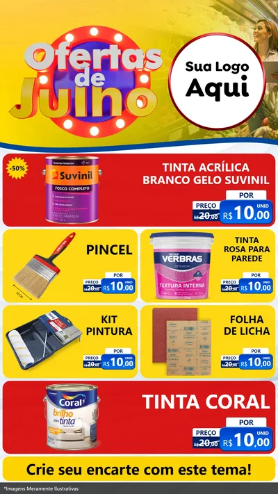 Modelo de TV para TV Vertical com o tema Ofertas de Julho para Tintas e Ferramentas