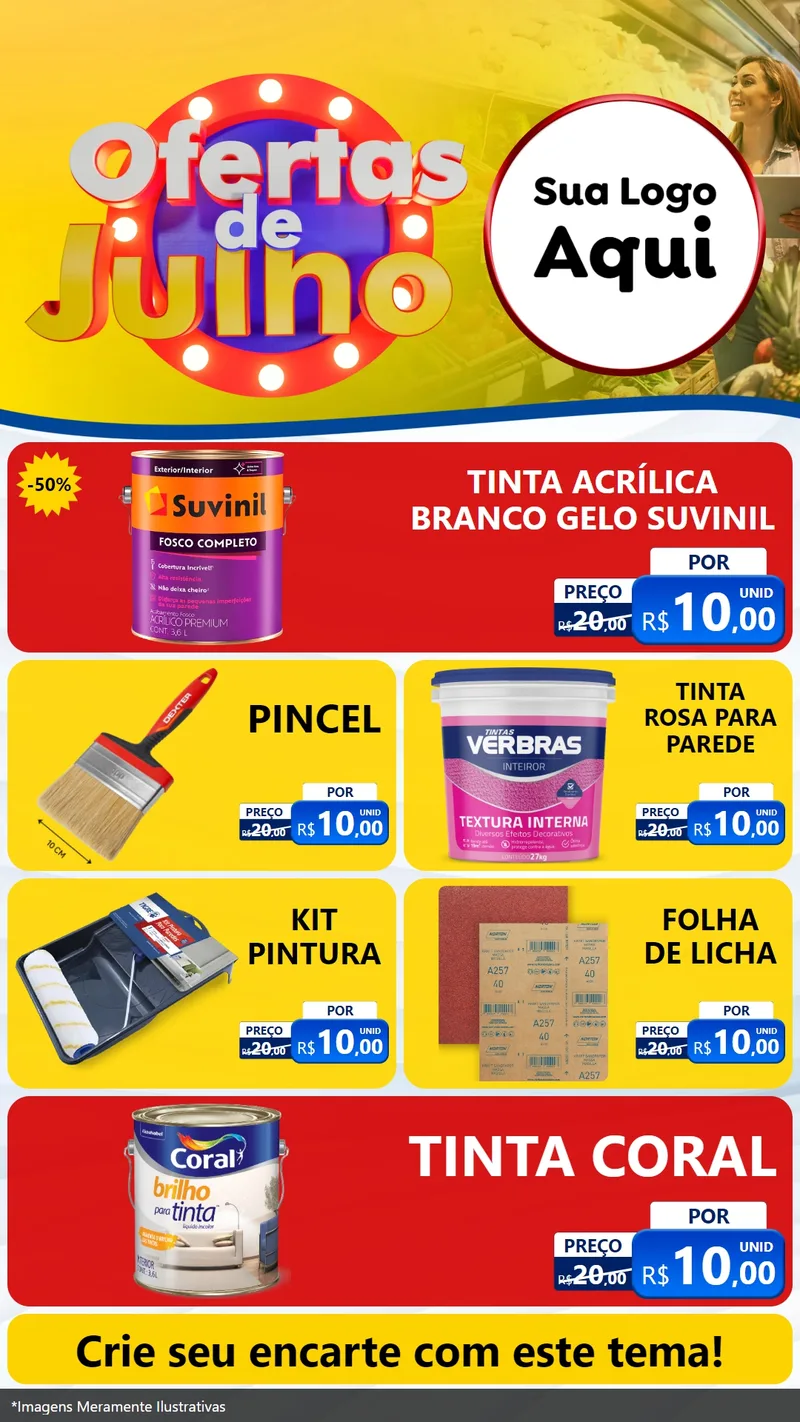 Modelo de TV para TV Vertical com o tema Ofertas de Julho para Tintas e Ferramentas