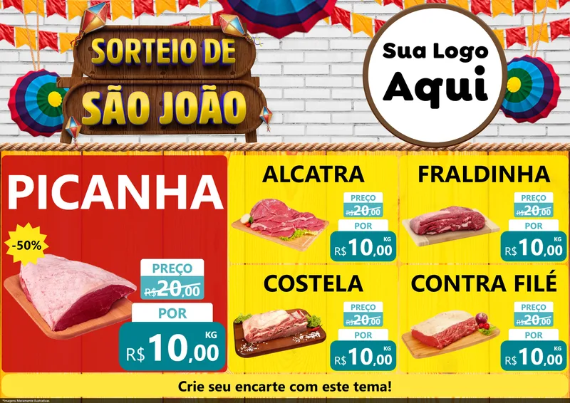 Modelo de Encarte para Encarte A4 Horizontal com o tema Sorteio de São João para Açougue