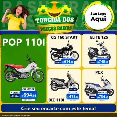Modelo de Rede Social para Feed Facebook com o tema Torcida dos Preços Baixos - Copa para Concessionaria de Motos