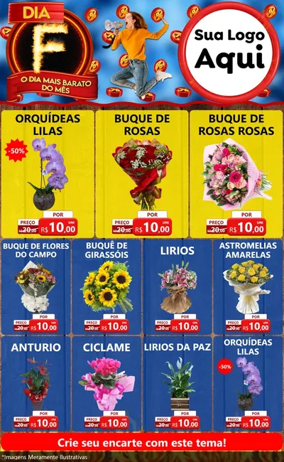Modelo de Encarte para Encarte Grande com o tema Dia F - O Dia Mais Barato Do Mês para Floricultura e jardim