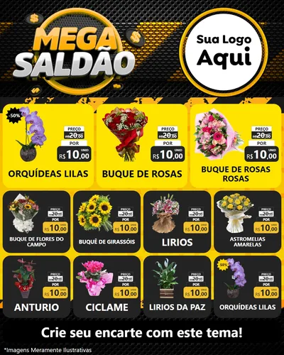 Modelo de Rede Social para Feed Instagram com o tema Mega Saldão para Floricultura e jardim