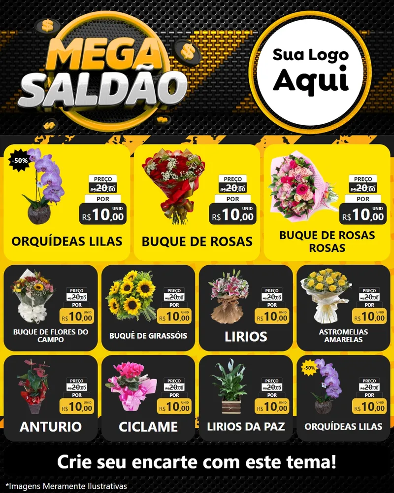 Modelo de Rede Social para Feed Instagram com o tema Mega Saldão para Floricultura e jardim
