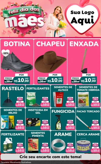 Modelo de Encarte para Encarte Grande com o tema Feliz Dia das Mães para Agropecuária