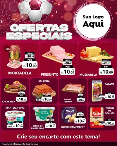 Modelo de Rede Social para Feed Instagram com o tema Ofertas Especiais - Futebol para Frios e Laticínios