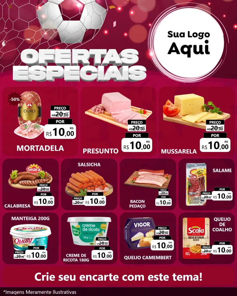 Modelo de Rede Social para Feed Instagram com o tema Ofertas Especiais - Futebol para Frios e Laticínios