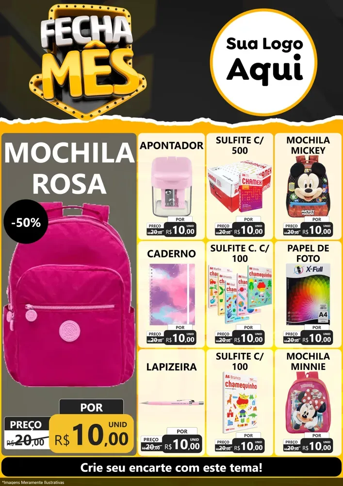 Modelo de Encarte para Encarte A4 Vertical com o tema Fecha Mês para Papelaria