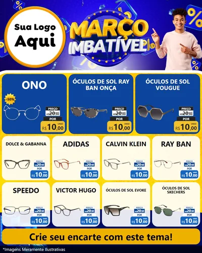 Modelo de Rede Social para Feed Instagram com o tema Março Imbatível para Óticas