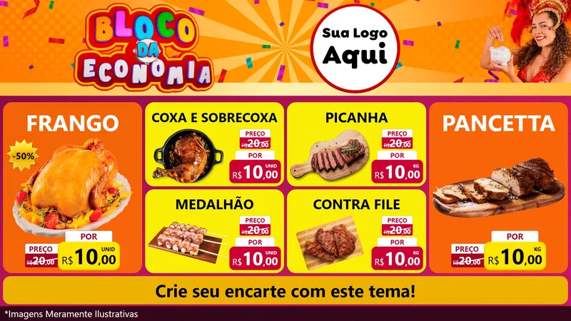 Modelo de TV para TV Horizontal com o tema Bloco da Economia para Assados