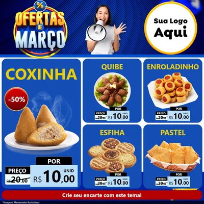 Modelo de Rede Social para Feed Facebook com o tema Ofertas de Março para Salgadaria