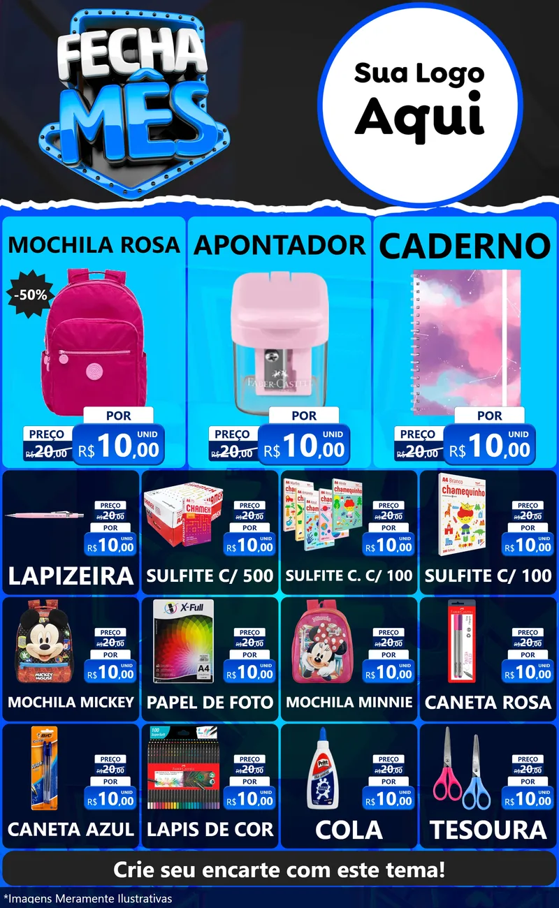 Modelo de Encarte para Encarte Grande com o tema Fecha Mês para Papelaria