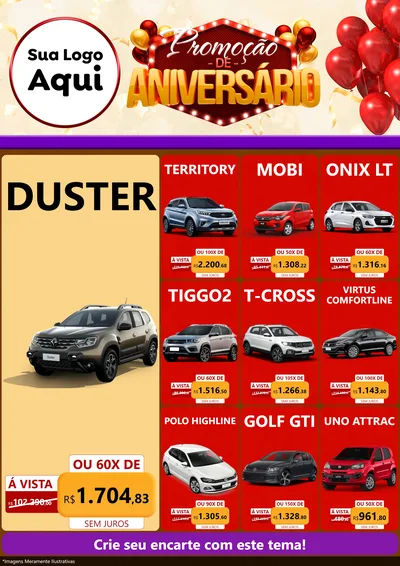 Modelo de Encarte para Encarte A4 Vertical com o tema Promoção de Aniversário para Concessionaria de Carros
