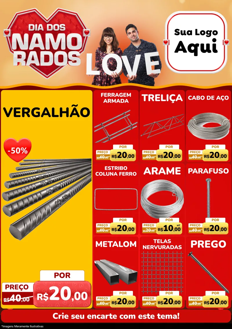 Modelo de Encarte para Encarte A4 Vertical com o tema Dia dos Namorados para Ferragens