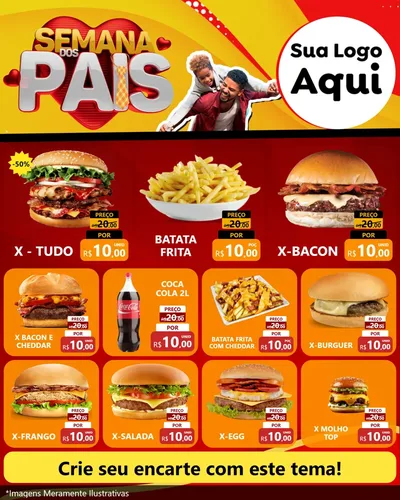 Modelo de Rede Social para Feed Instagram com o tema Semana Dos Pais para Hamburgueria