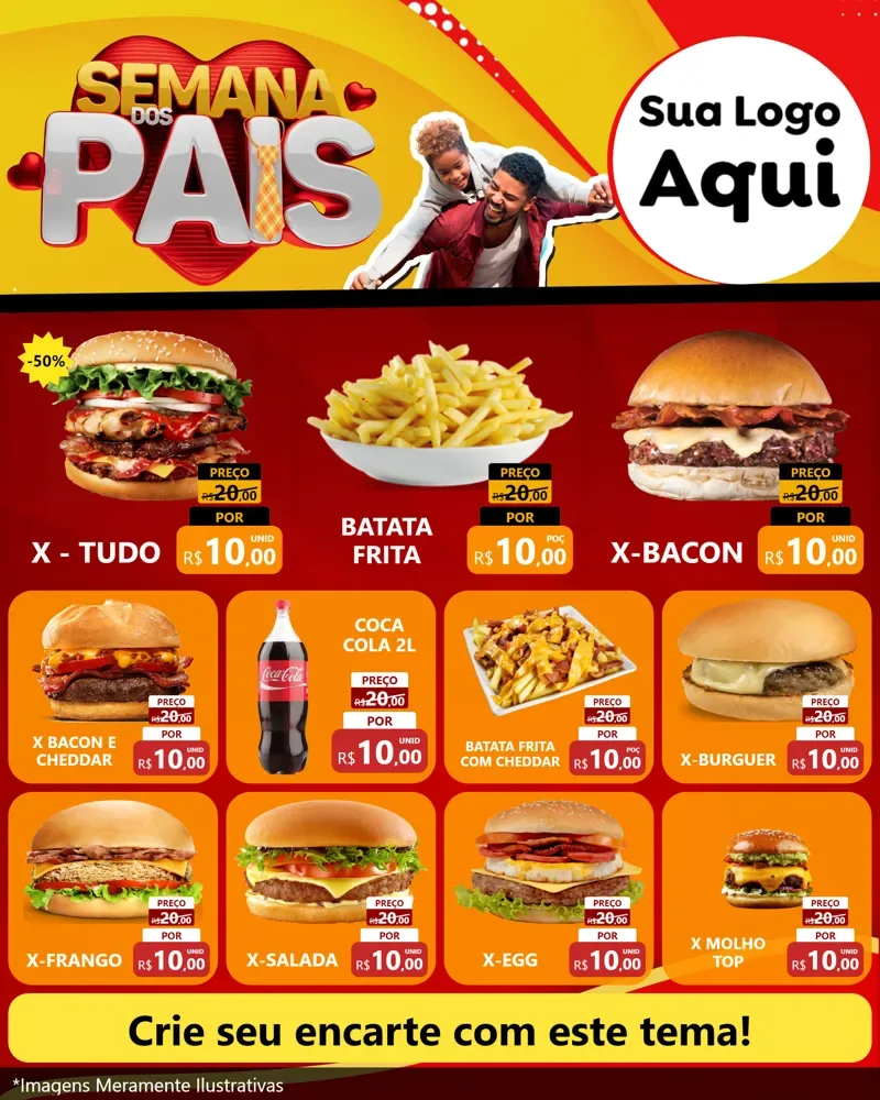 Modelo de Rede Social para Feed Instagram com o tema Semana Dos Pais para Hamburgueria