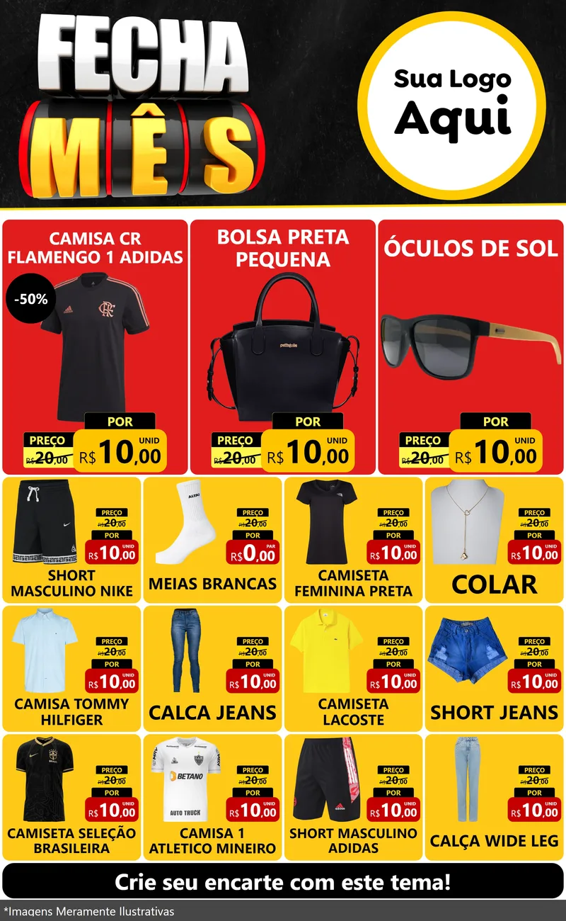 Modelo de Encarte para Encarte Grande com o tema Fecha Mês para Roupas e acessórios