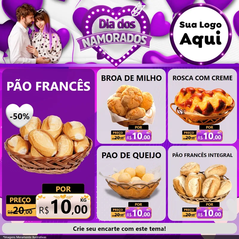 Modelo de Rede Social para Feed Facebook com o tema Dia dos Namorados para Padaria