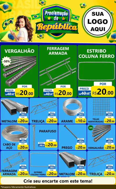 Modelo de Encarte para Encarte Grande com o tema Proclamação da República para Ferragens